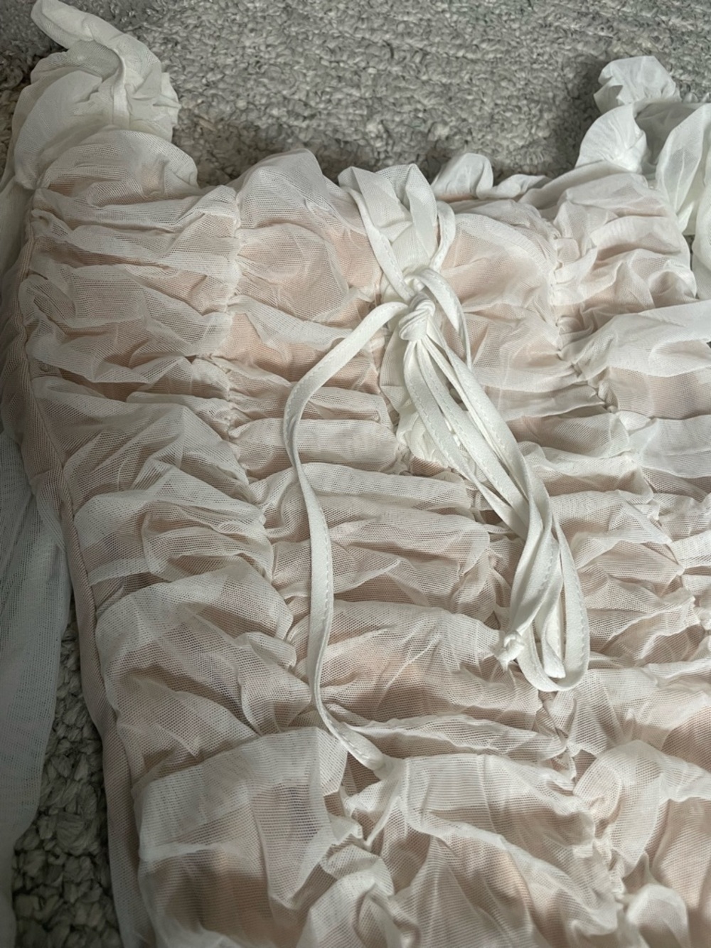 Fashion Nova Blush Sheer Ruched Long Sleeve Mini Dress ok - Picture 2 of 4